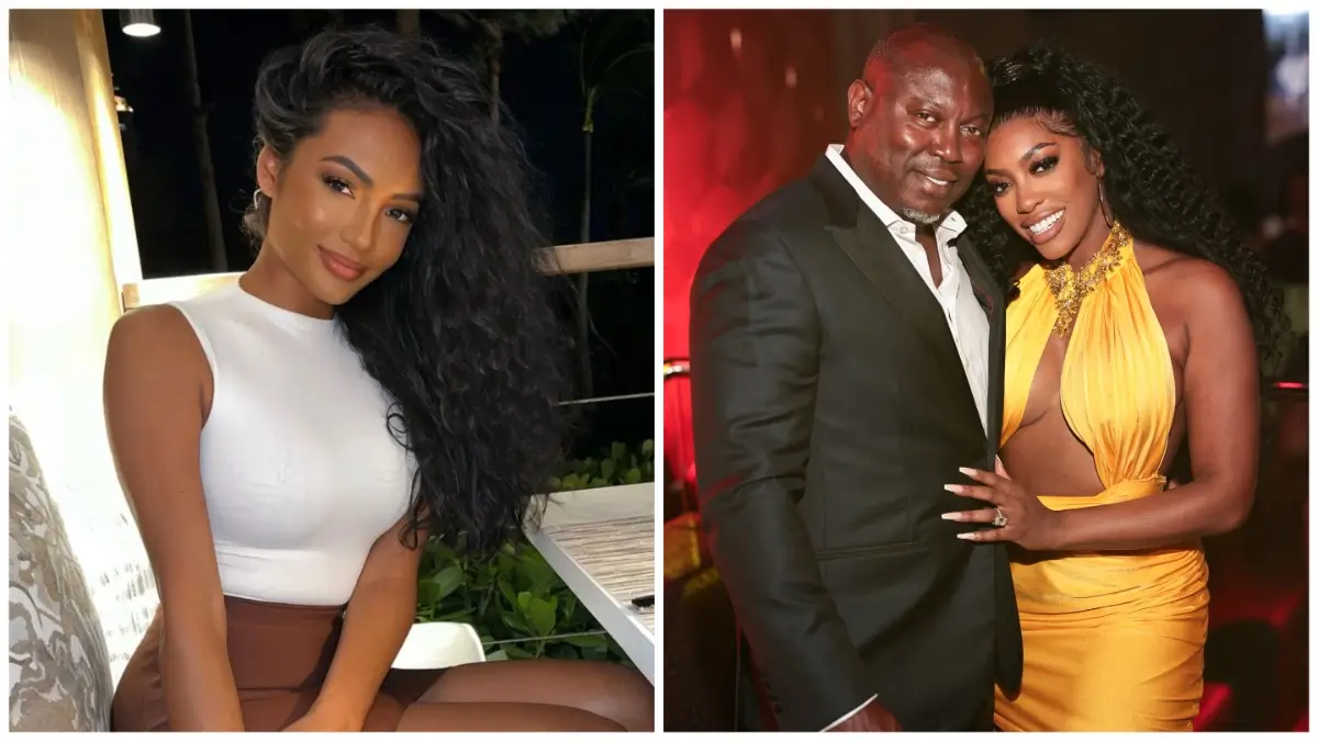 Falynn Pina (left), the ex-wife of Simon Guobadia, accuses his current wife Porsha Williams (right) of dating her ex while they were still married.