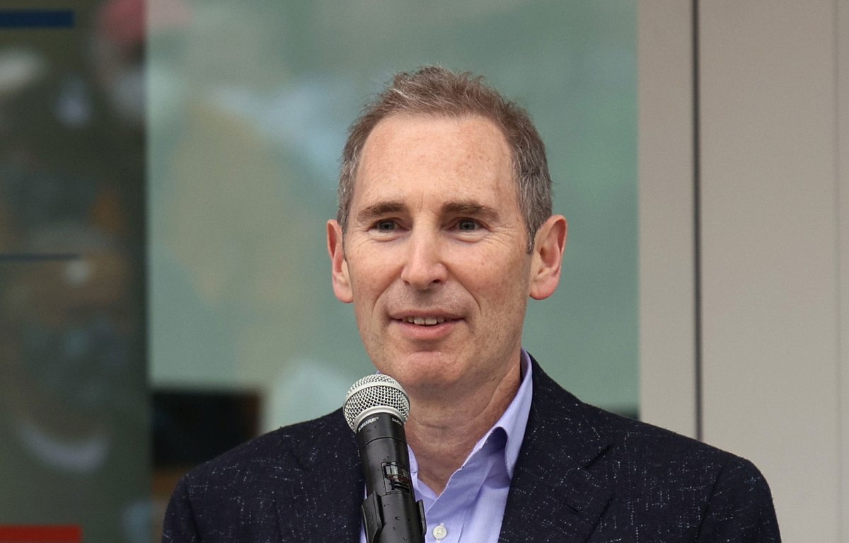 Andy Jassy the CEO of Amazon speaks at the ceremonial ribbon cutting prior to tomorrow