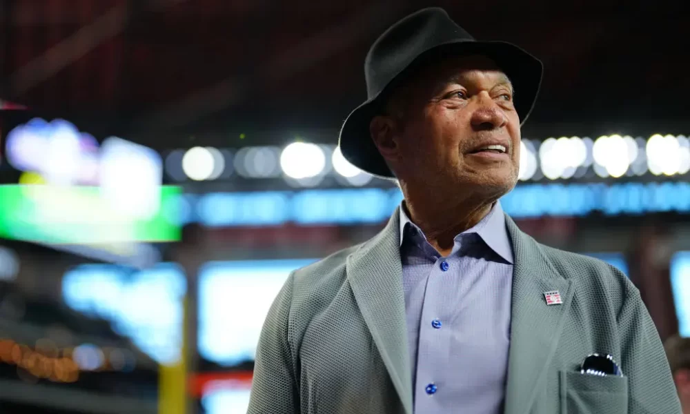 ARLINGTON, TX - OCTOBER 18: MLB alumni Reggie Jackson looks on prior to Game 3 of the ALCS between the Houston Astros and the Texas Rangers at Globe Life Field on Wednesday, October 18, 2023 in Arlington, Texas. (Photo by Daniel Shirey/MLB Photos via Getty Images)