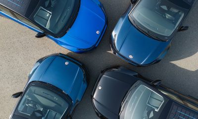 Fisker Ocean SUVs arranged in a pattern, overhead view