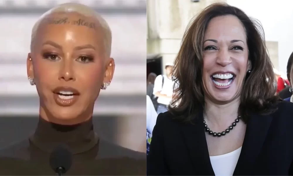 Amber Rose took to social media to persuade her 24.2 million not to vote for Kamala Harris (Photos: YouTube screenshot/WSVN; AP Photo/Lynne Sladky, File)