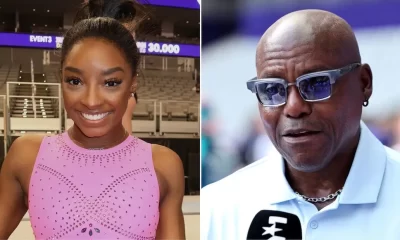 9x Olympic Gold Medalist Carl Lewis is sick of everyone overusing the word G.O.A.T (Photos: @Simone_Biles/X; Arturo Holmes/Getty Images)