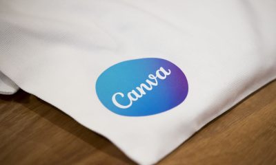 Canva logo on bag sitting on a table.