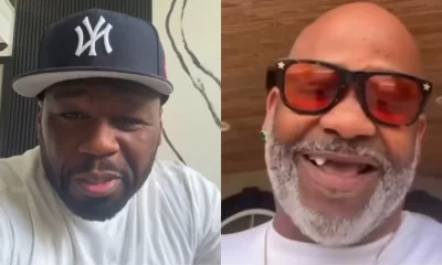 50 Cent and fans clown Dame Dash after his diamond grill falls out his mouth on Instagram Live. Photos: 50cent/Instagram; Duskopoppington/Instagram