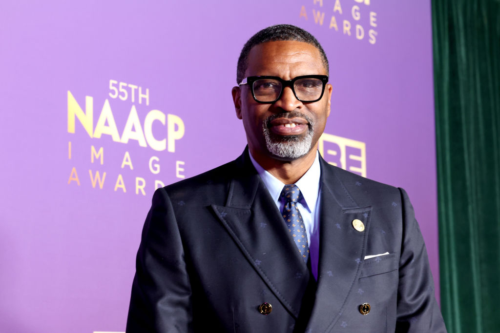 LOS ANGELES, CALIFORNIA - MARCH 16: Derrick Johnson, President & CEO of NAACP, poses in the press room during the 55th NAACP Image Awards at Shrine Auditorium and Expo Hall on March 16, 2024 in Los Angeles, California. (Photo by Robin L Marshall/Getty Images for BET)