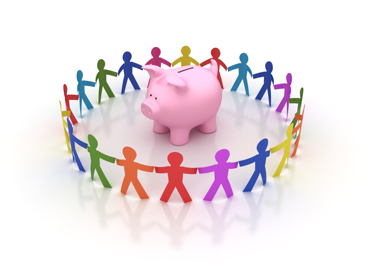 Circle of People with Piggy Bank