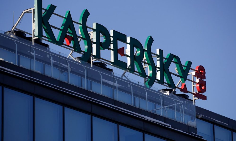 A Kaspersky logo on the top of a building.