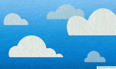 Blue sky with clouds illustration, representing Bluesky social