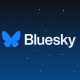 Bluesky logo (a butterfly) on a field of stars